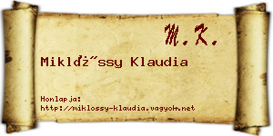 Miklóssy Klaudia névjegykártya